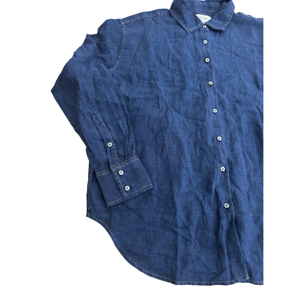 Haven Well Within Shirt Womens M Blue 100% Linen Top Beach - Picture 2 of 8